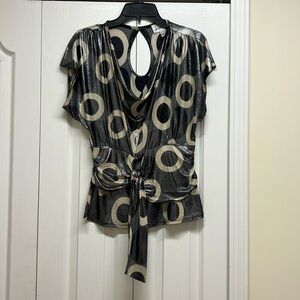 Joseph Ribkoff Black and Cream Flutter Sleeve Blouse with Tie Front Size 8